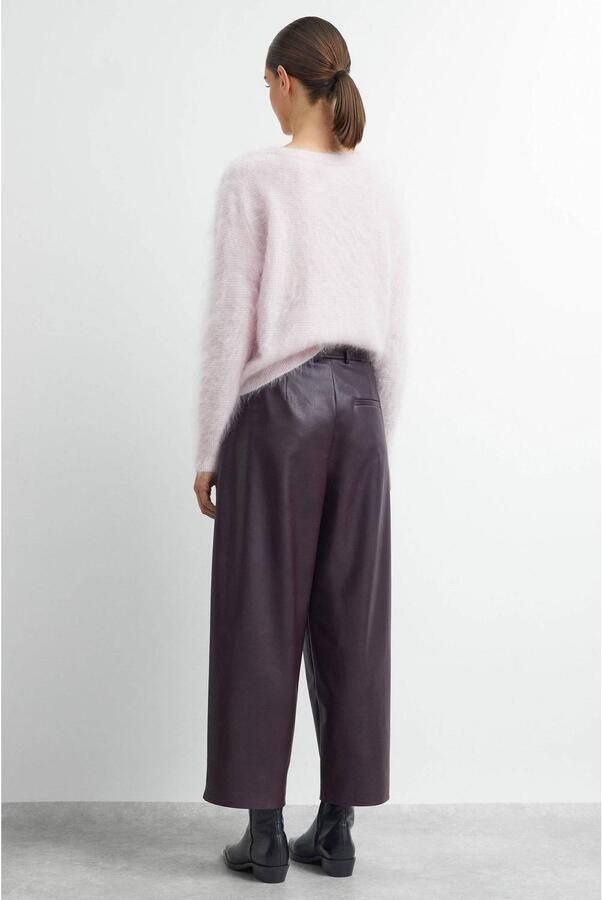 Comma imitatieleren high waist cropped ballonbroek met plooien donkerpaars - Foto 3