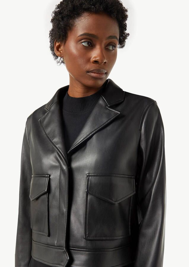 Comma Imitatieleren jack met reverskraag - Foto 2