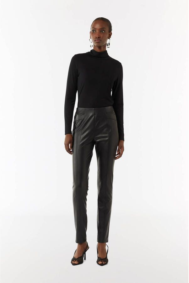 Comma imitatieleren skinny broek zwart