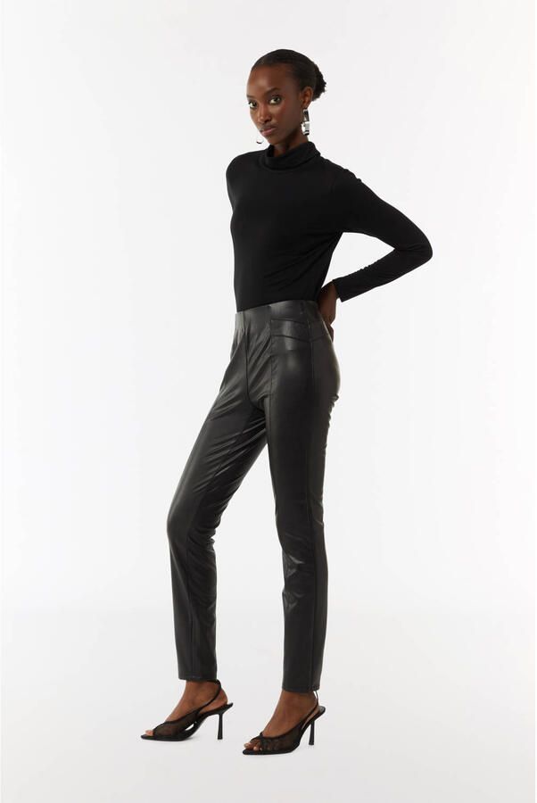 Comma imitatieleren skinny broek zwart - Foto 2