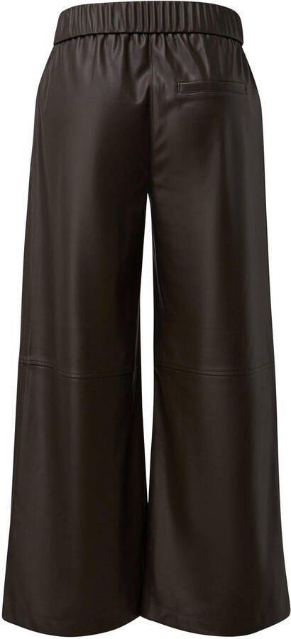 Comma imitatieleren wide leg broek donkerbruin
