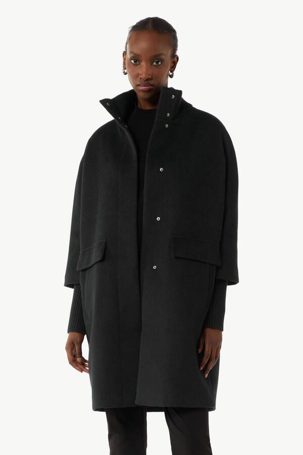 Comma Gebreide Kraag Wollen Cape Jas Black Dames - Foto 2