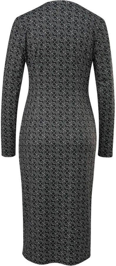 Comma jurk met all over print en plooien zwart wit