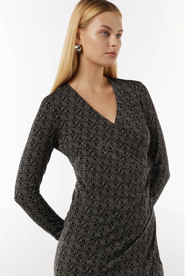 Comma jurk met all over print en plooien zwart wit - Foto 2