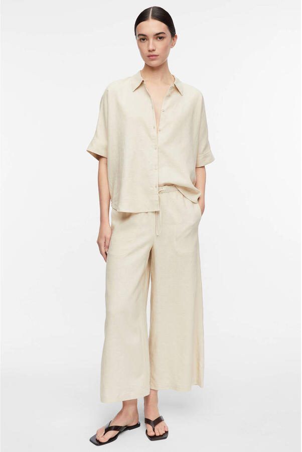 Comma linnen wide leg broek beige