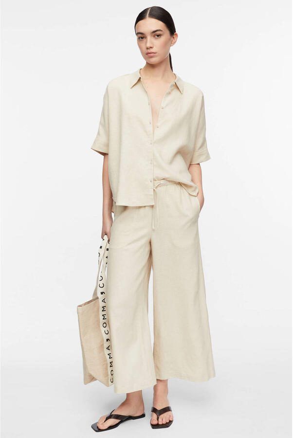 Comma linnen wide leg broek beige - Foto 3