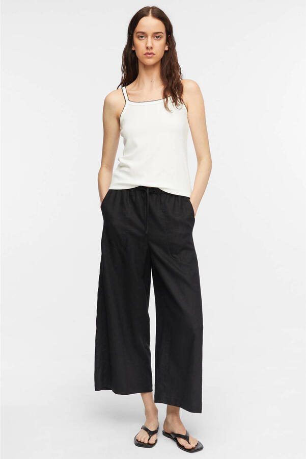 Comma linnen wide leg fit culottebroek zwart