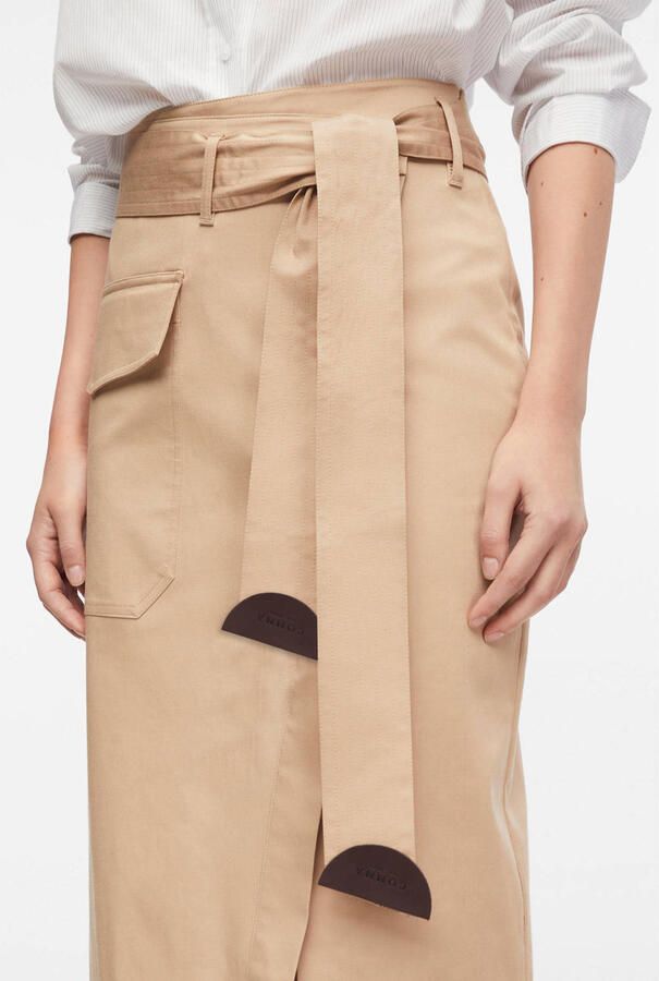 Comma lyocell midi rok met ceintuur beige - Foto 2