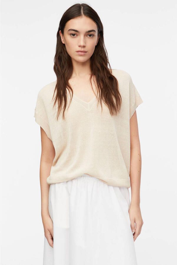 Comma mouwloze top met linnen beige