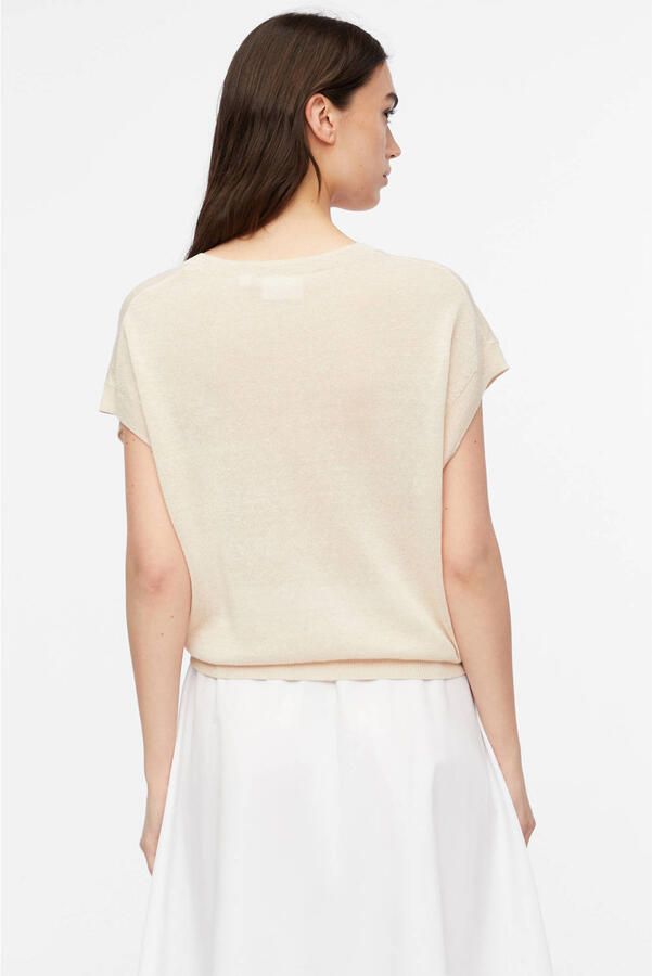 Comma mouwloze top met linnen beige - Foto 3