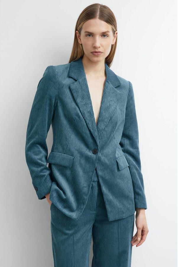 Comma Slim fit blazer van corduroy met klepzakken
