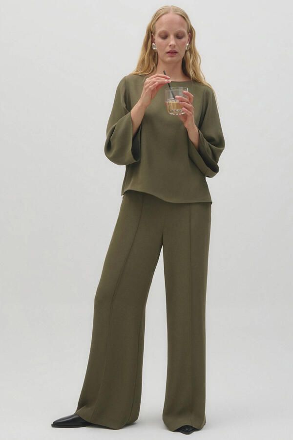 Comma regular waist broek donkergroen