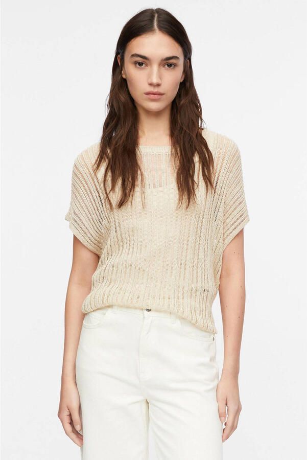 Comma regular fit T-shirt van viscosemix in semitransparant design