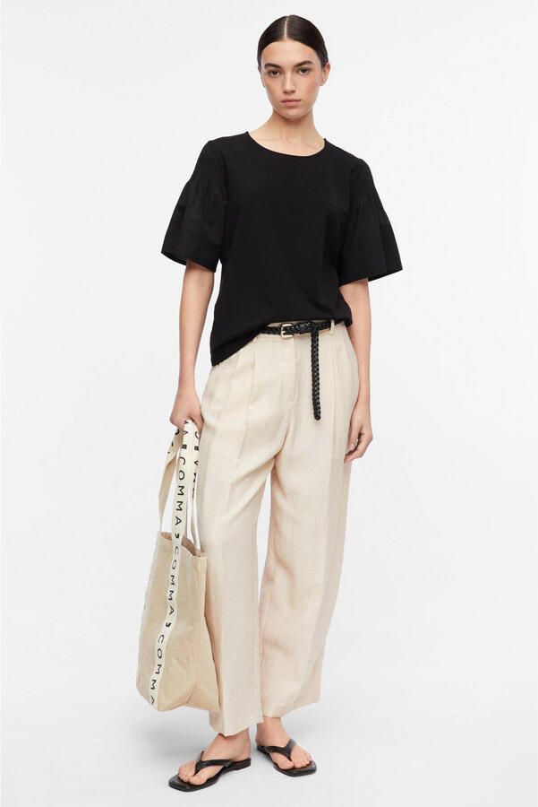 Comma regular fit T-shirt met smokdetail