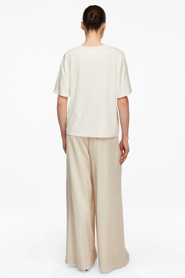 Comma satijnen wide leg regular waist casual broek beige - Foto 2