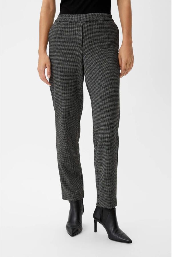 Comma straight fit pantalon met pied-de-poule zwart grijs