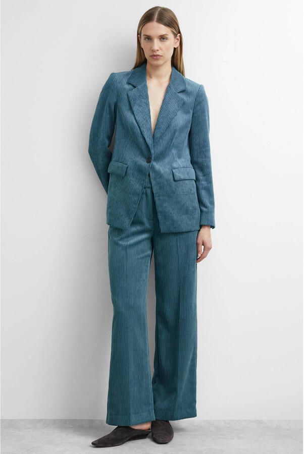 Comma straight leg corduroy broek blauw
