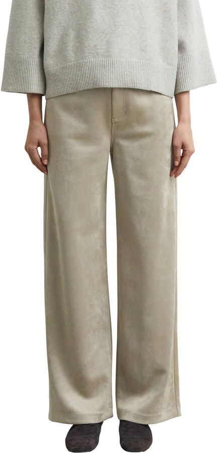 Comma suèdelook high waist straight leg casual broek beige