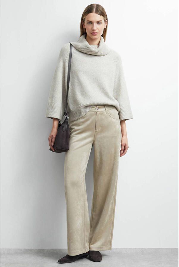Comma suèdelook high waist straight leg casual broek beige - Foto 3