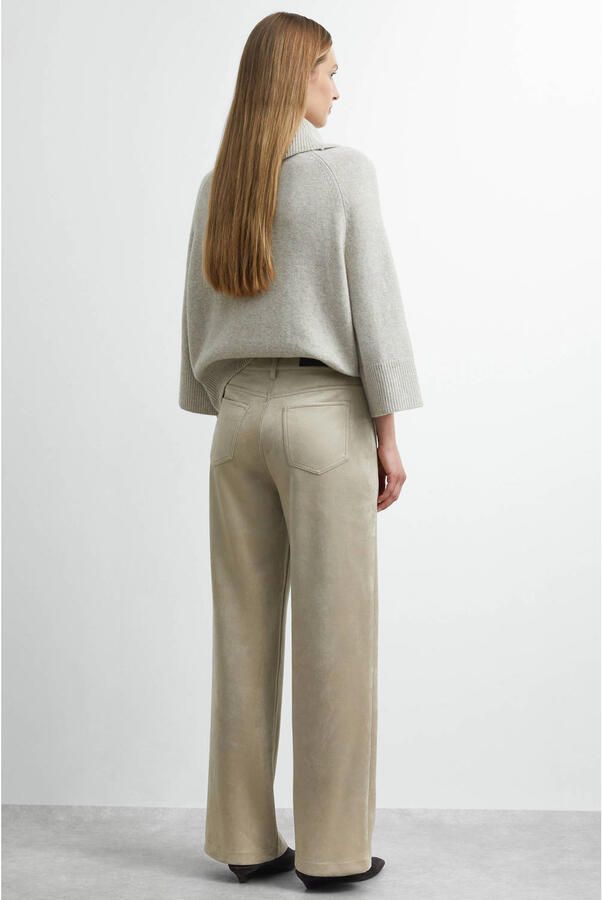 Comma suèdelook high waist straight leg casual broek beige - Foto 2