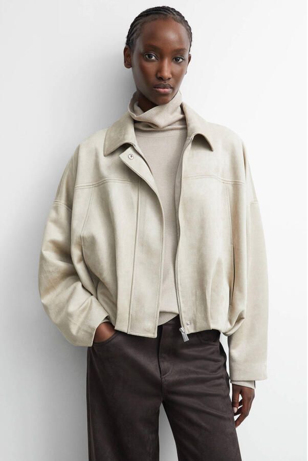 Comma suèdelook imitatieleren jas met plooien beige