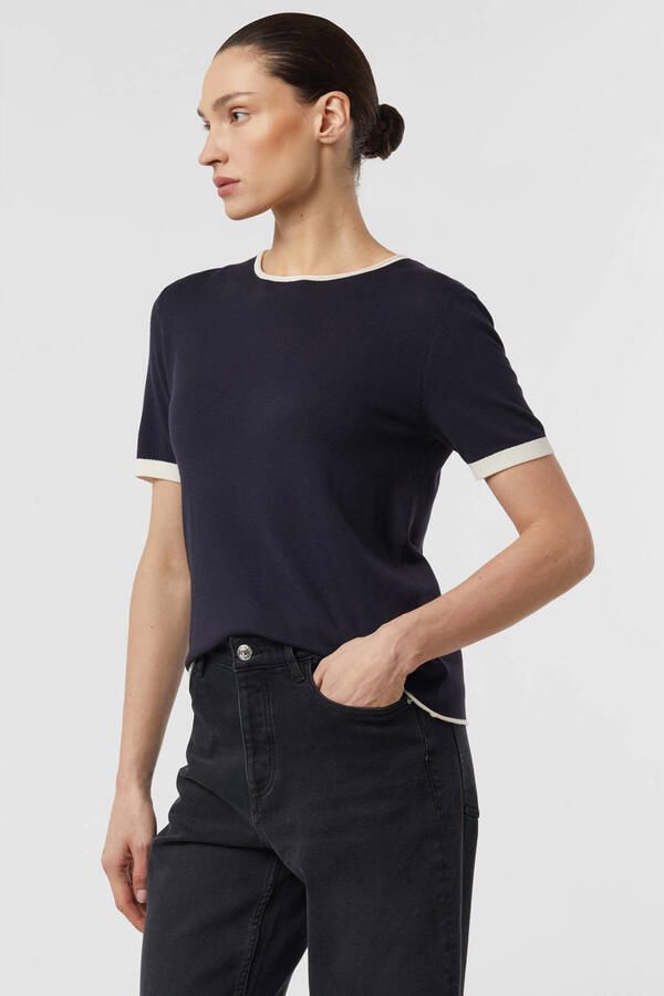 Comma T-shirt marineblauw fijn gebreid