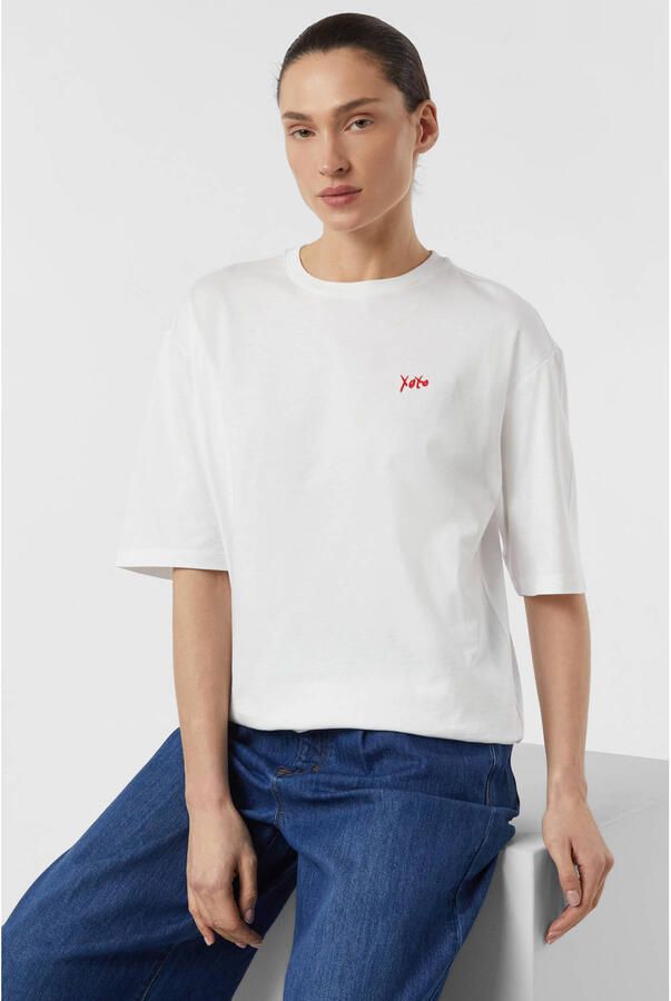 Comma Relaxed fit T-shirt met motiefstitching