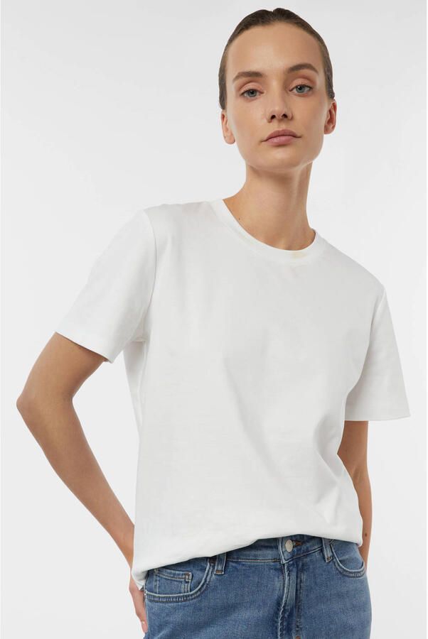 Comma T-shirt met geribde ronde hals