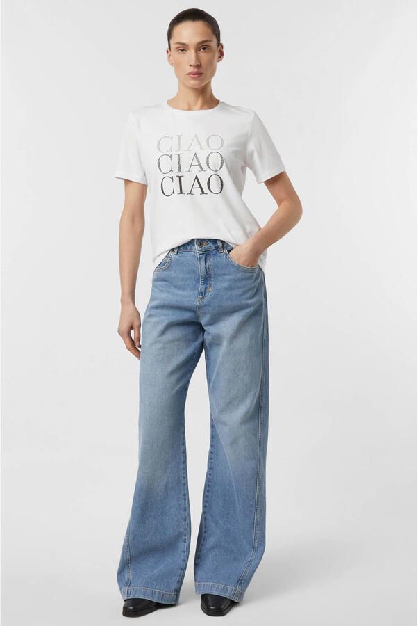 Comma T-shirt met print en siersteentjes