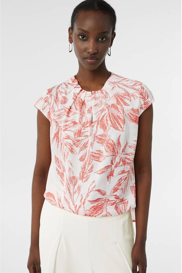Comma Blouse met korte mouwen met all-over print en gerimpelde halslijn - Foto 2