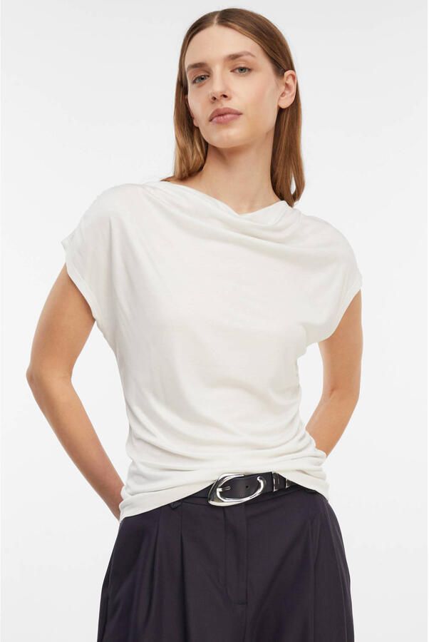 Comma T-shirt van viscose met rimpels