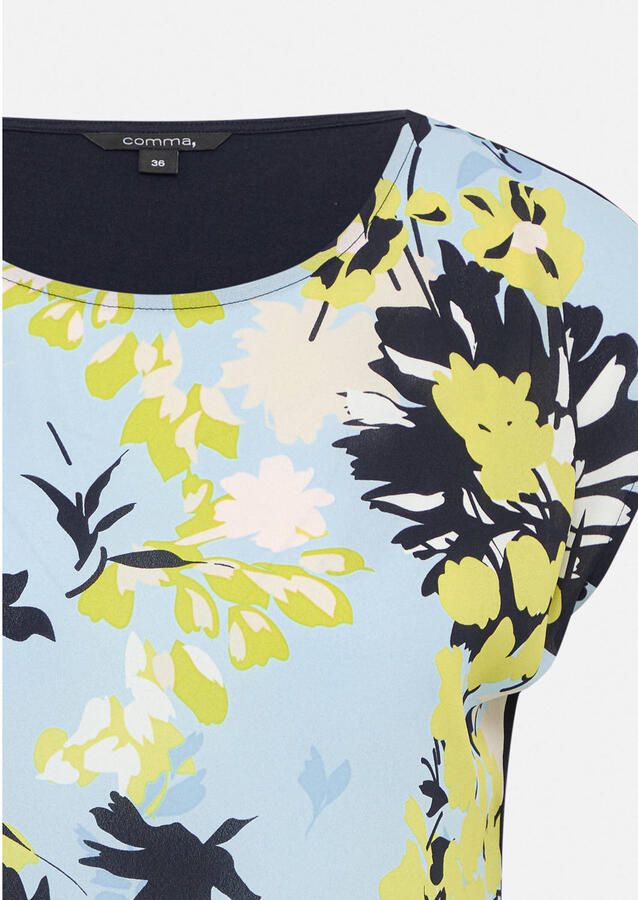 Comma T-shirt van viscosemix met ronde hals - Foto 2