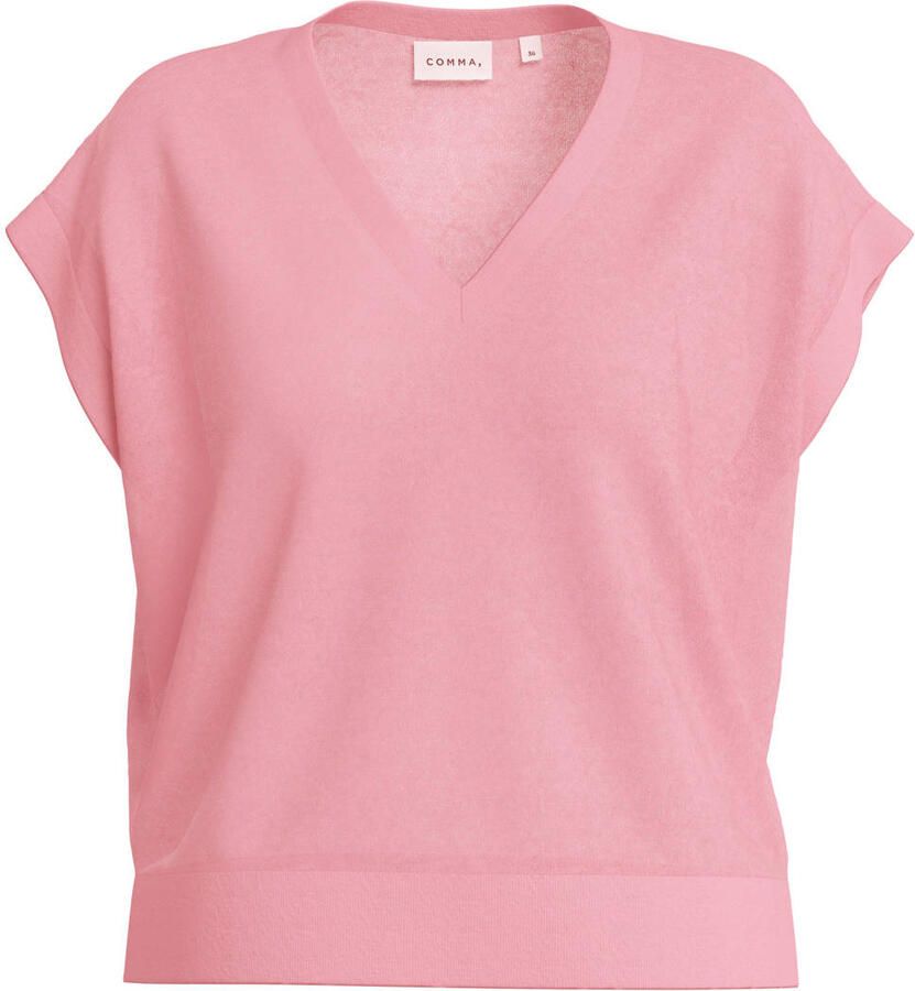Comma Gebreid shirt van linnenmix met V-hals - Foto 2