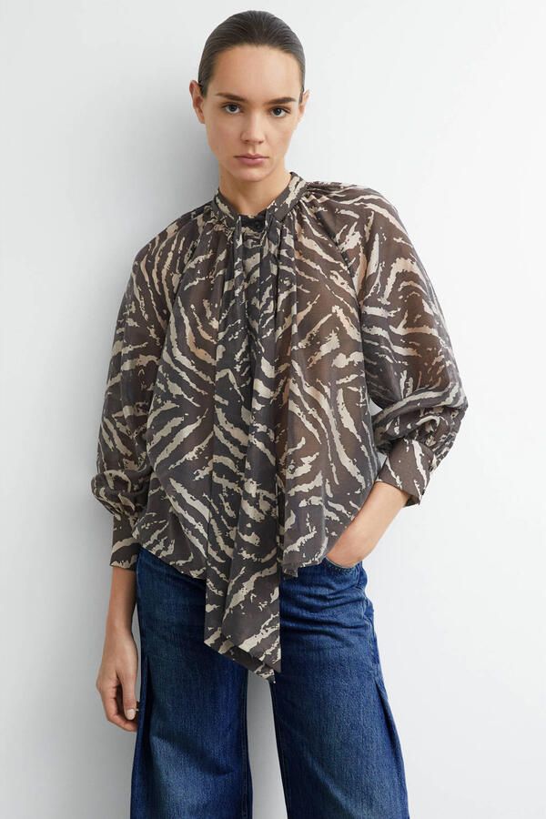 Comma top met zebraprint donkerbruin