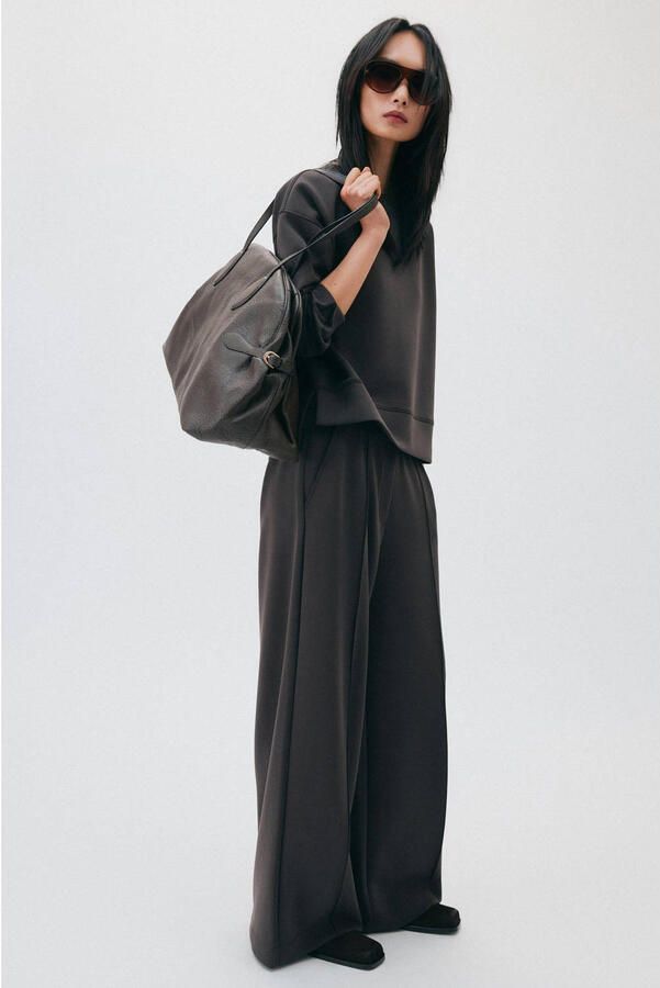 Comma wide leg broek donkerbruin