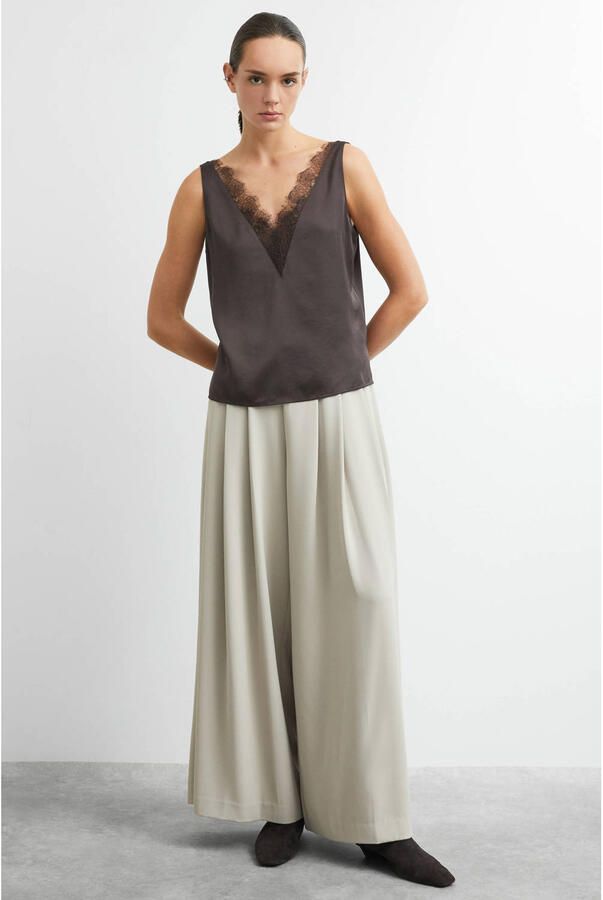 Comma wide leg casual broek met plooien zand - Foto 3