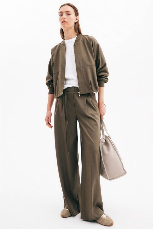 Comma wide leg high waist broek donkergroen