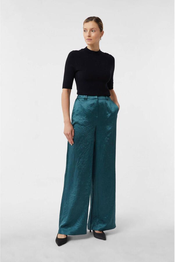 Comma wide leg high waist broek petrol - Foto 2