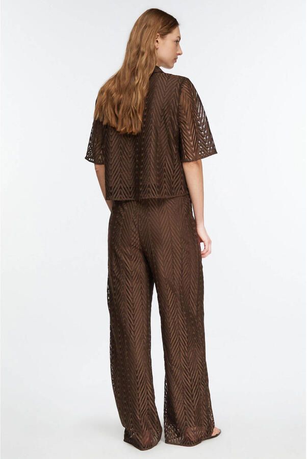 Comma wide leg high waist casual broek donkerbruin - Foto 2