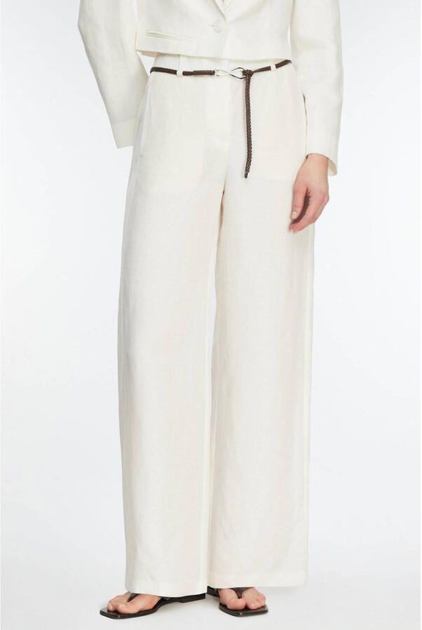 Comma wide leg high waist casual broek met linnen wit