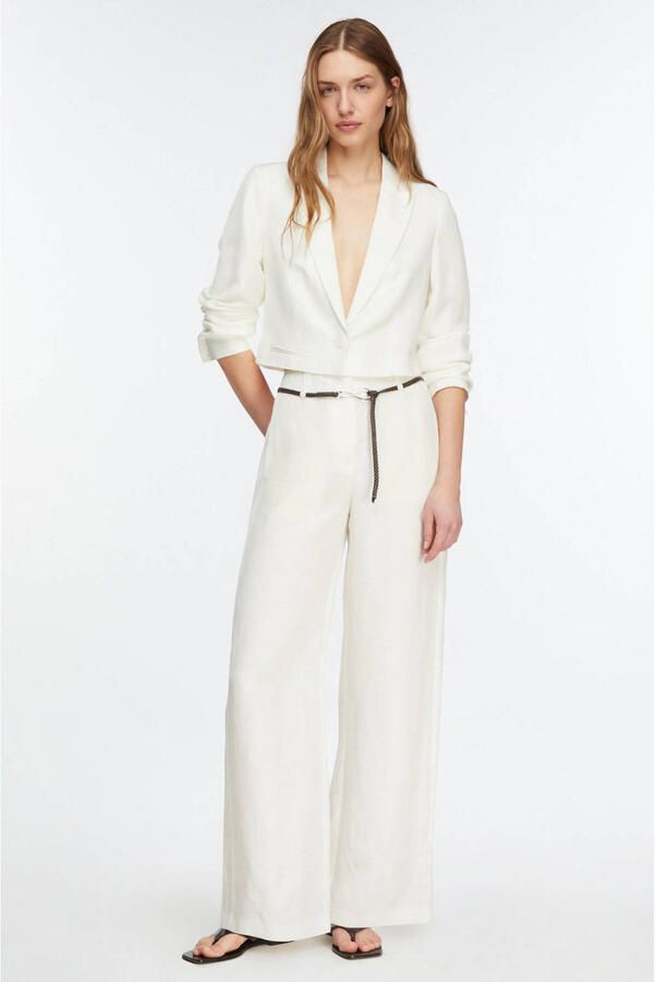 Comma wide leg high waist casual broek met linnen wit - Foto 3