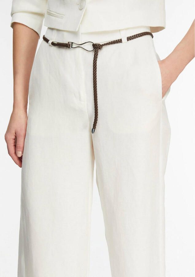Comma wide leg high waist casual broek met linnen wit - Foto 2