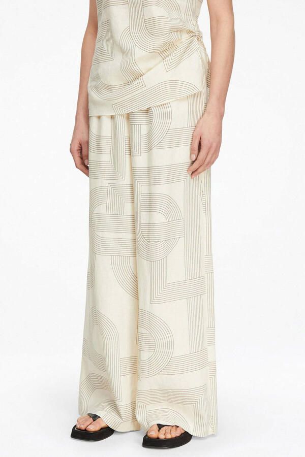 Comma wide leg regular waist palazzo broek met linnen ecru