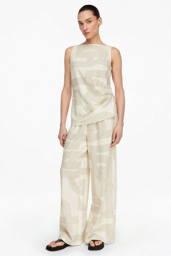 Comma wide leg regular waist palazzo broek met linnen ecru - Foto 3