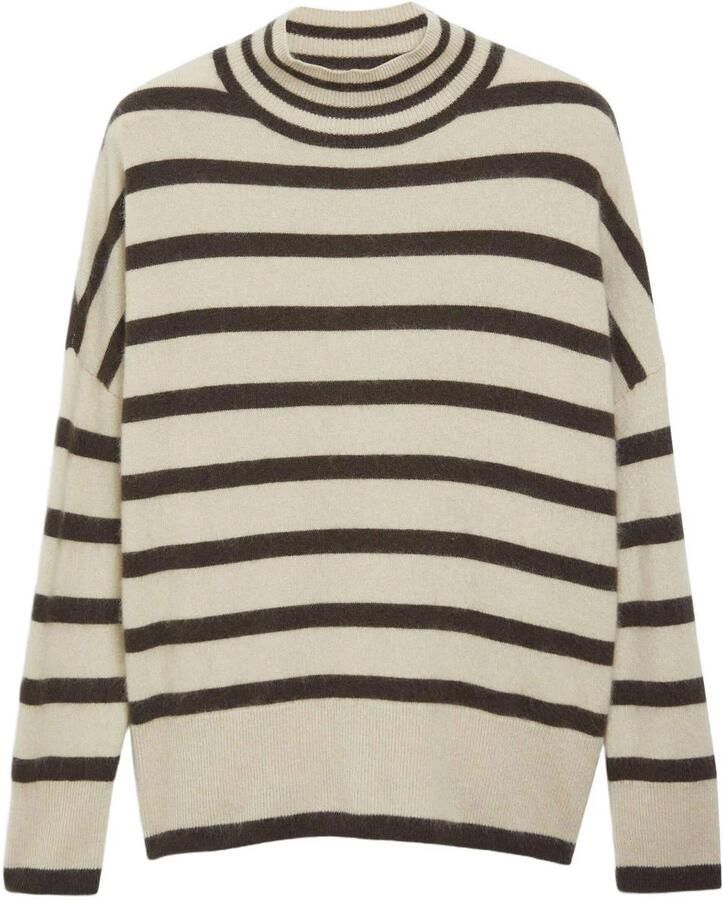 Comma wollen gestreepte trui beige bruin