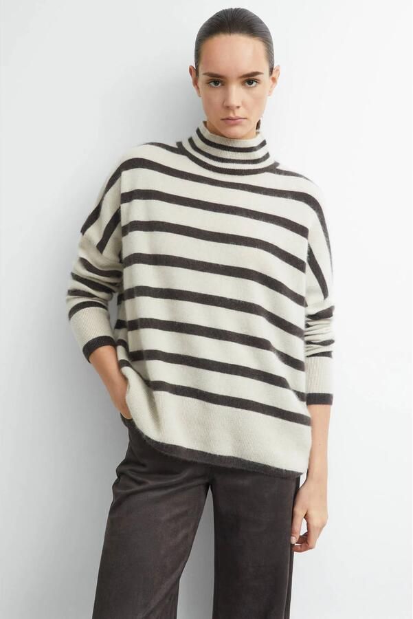 Comma Gebreide pullover van wol met opstaande kraag