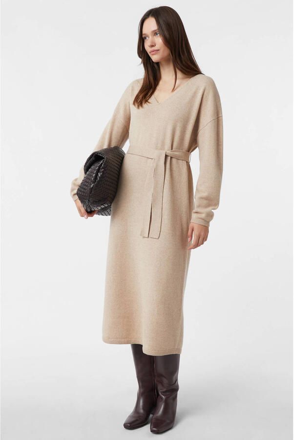 Comma wollen midi jurk beige