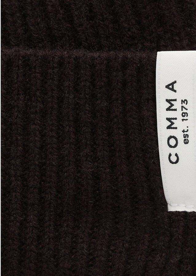 Comma Gebreide muts van wol met labeldetail