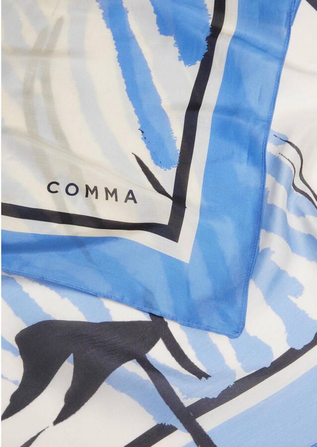 Comma zijden sjaal met motiefprint ecru blauw - Foto 3