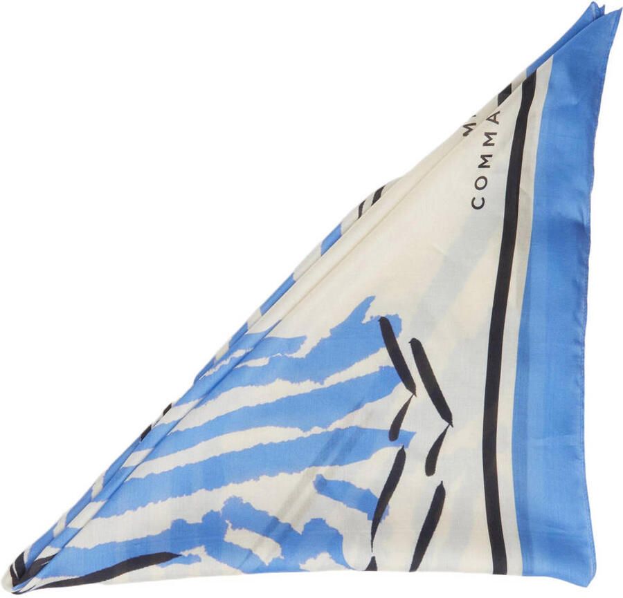 Comma zijden sjaal met motiefprint ecru blauw - Foto 2